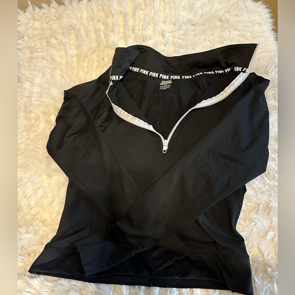 PINK Victoria's Secret Black Half-Zip Pullover with White Trim
